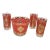 Mid-Century Modern Libby Starlyte Red & Gold Medallion Ice Bucket Bin & 3 Glasses Set- 4 Pieces For Sale