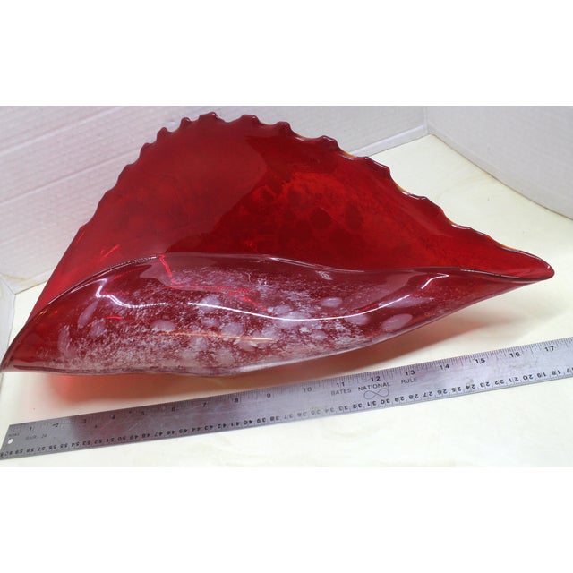Red Large Centerpiece Festive Art Glass Hand-Blown Crimson Red and White-Speckled Conch Shell For Sale - Image 8 of 15