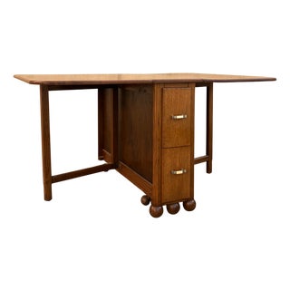 Large Oak Drop Leaf Dining Table with Long Drawers, 1940s For Sale