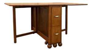 Large Oak Drop Leaf Dining Table with Long Drawers, 1940s