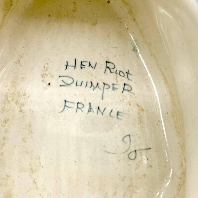 Blue Antique Quimper Hand Painted Swan Jardiniere For Sale - Image 8 of 10