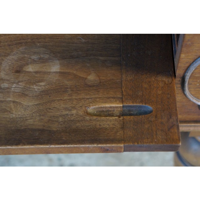 Antique Victorian Revival Walnut Spinet Writing Desk Secretary Library Table For Sale - Image 9 of 18