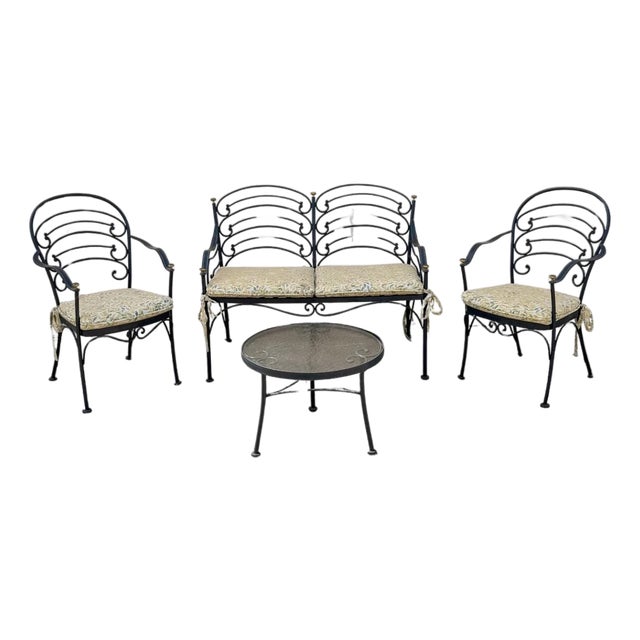 Contemporary Scrolling Wrought Iron Patio Loveseat & Arm Chair Set - 4 PCS For Sale