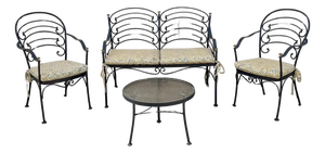 Contemporary Scrolling Wrought Iron Patio Loveseat & Arm Chair Set - 4 PCS