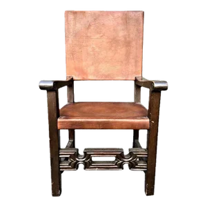 Artes De México Internacionales Throne Chair in Cognac Saddle Leather - Vintage 1960s