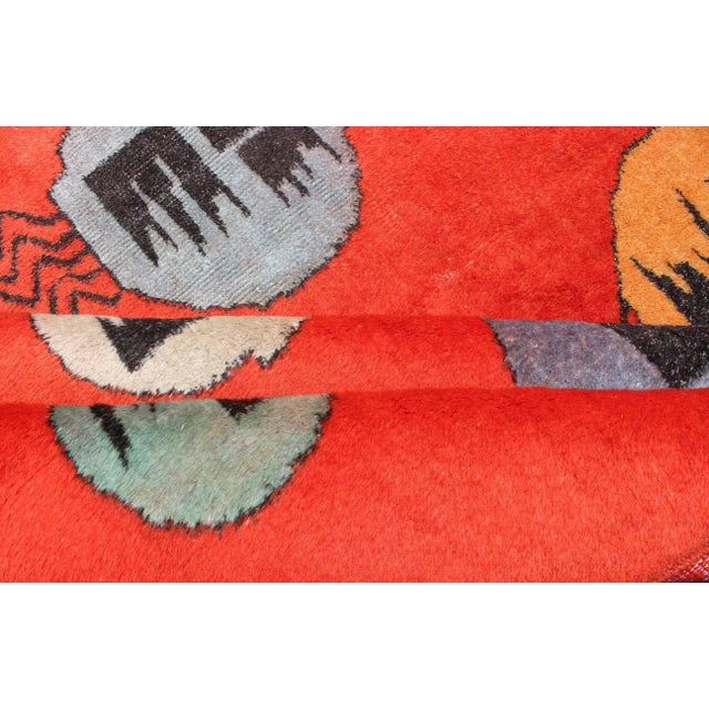 Art Deco Design Vintage Turkish Rug With Circular Motifs in Orange Red Colors For Sale - Image 11 of 13