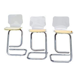 Set of 3 Hill Manufacturers Lucite & Chrome Bar Stools Mid-Century Modern 1976 For Sale