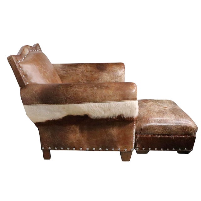Rustic Old Hickory Hide and Leather Club Chair and Ottoman For Sale - Image 11 of 16
