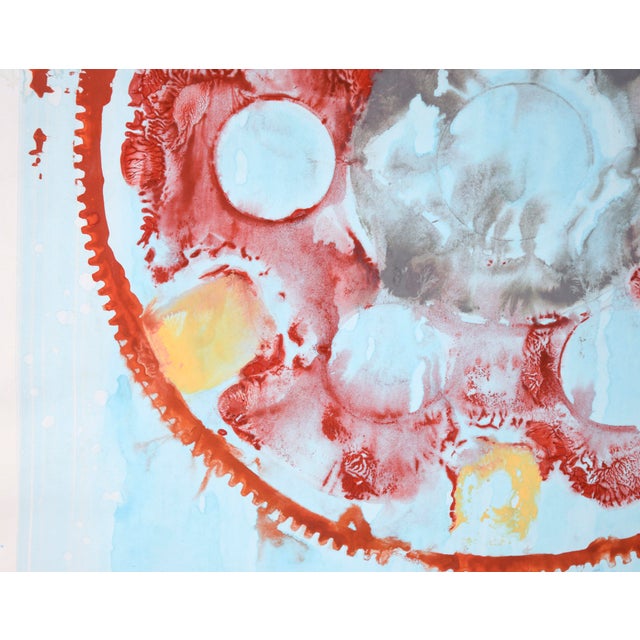 Get in Gear - Geometric Abstract Expressionist Mandala in Acrylic on Paper A bold abstract painting in red by California-...