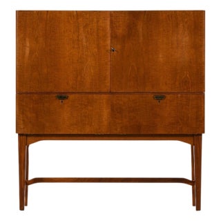 Bar Cabinet in Elm and Brass attributed to Carl-Axel Acking, 1940s For Sale