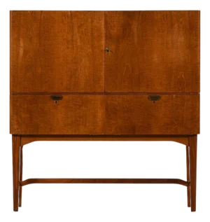 Bar Cabinet in Elm and Brass attributed to Carl-Axel Acking, 1940s