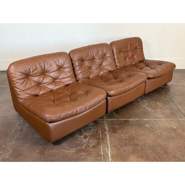 Vintage 1970's Brown Leather Modular Sofa For Sale - Image 17 of 18