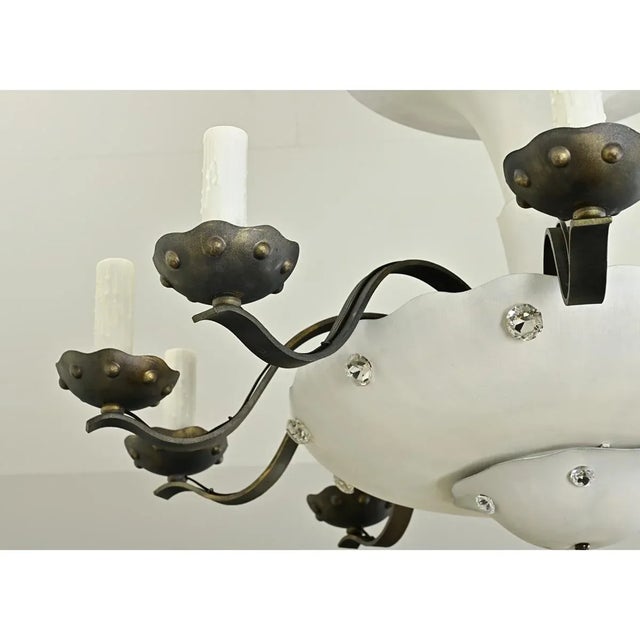 French Vintage Art Deco Style Painted Metal Chandelier For Sale - Image 9 of 12