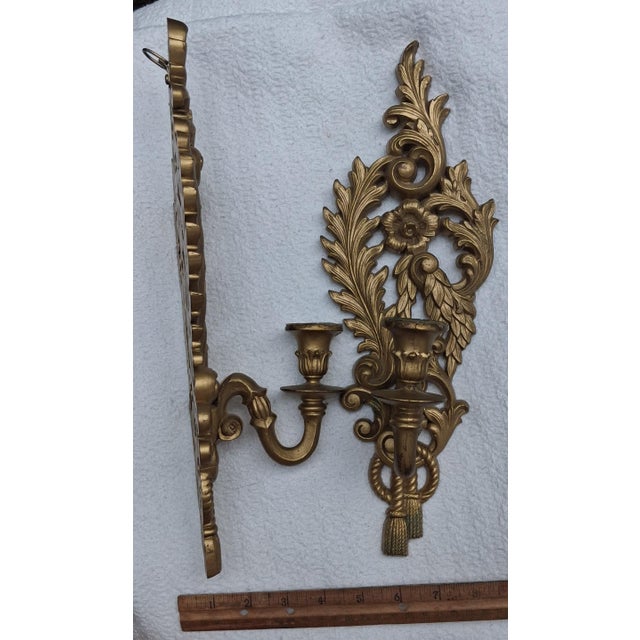 Vintage 1962 Burwood Products Co. Matched Pair Gold Rococo Wall Candle Sconces — Hollywood Regency, Made in Usa For Sale In Raleigh - Image 6 of 13