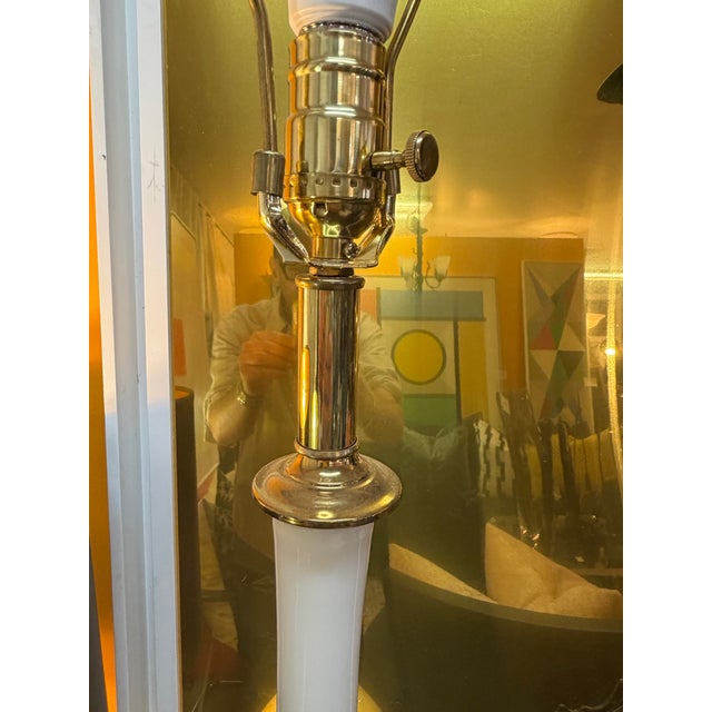 Glass Vintage 1950s Balboa White Venetian Glass Lamp Original Metal Tag For Sale - Image 7 of 8