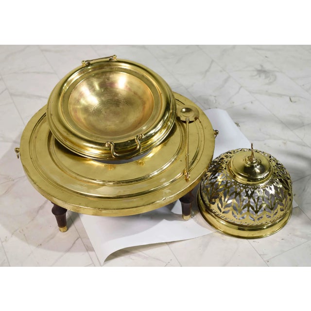 Mid 20th Century Vintage Moorish Footed & Pierced Brass Buffet Serving Dish With Spoon For Sale - Image 5 of 13
