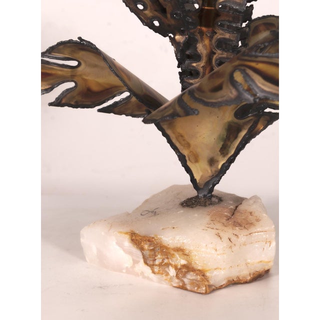Metal Curtis Jere Brass and Agate Palm Leaf Brutalist Mid Century Table Sculpture For Sale - Image 7 of 7