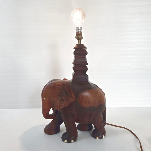 Vintage Art Deco Elephant Lamp in Wood, 1940s-1950s For Sale - Image 3 of 16