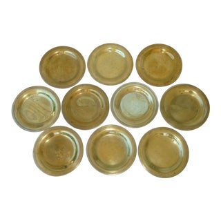 Set of 10 Brass Charger Plates For Sale