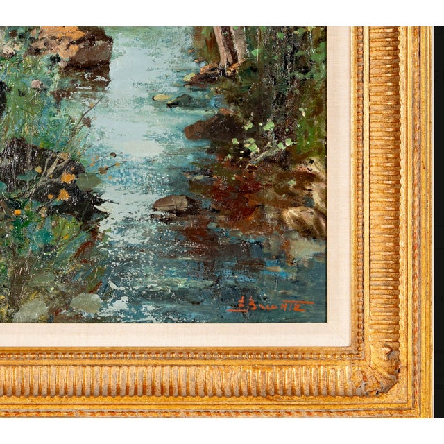Mid 20th Century Mid 20th Century Ezelino Briante “Hidden River” Signed Italian Landscape Oil Painting in Gilt Frame For Sale - Image 5 of 6