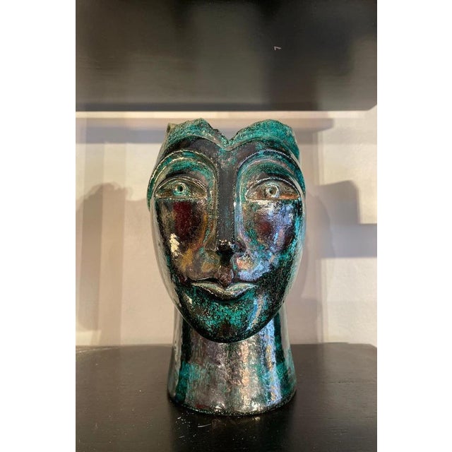 Glazed Ceramic Head Sculpture, 1960s For Sale - Image 4 of 8
