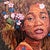 Figurative Oasis by Ifeoluwa Alade | Acrylic and glow in the dark medium on canvas portrait of a woman with floral elements. For Sale - Image 3 of 5