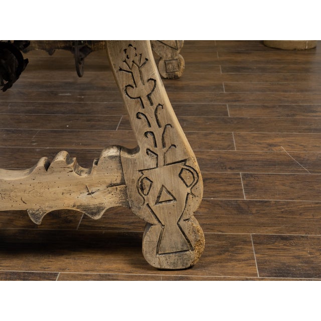 Italian 19th Century Bleached Oak Farm Table with Baroque Style Carved Base For Sale - Image 11 of 12