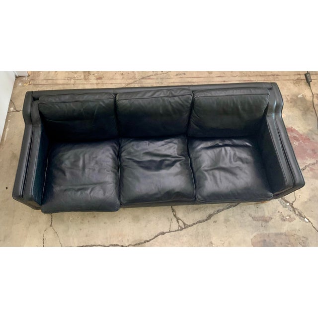 Mid 20th Century Danish Modern Beautiful Black Leather 3 Seat Sofa Wood Legs For Sale - Image 12 of 13