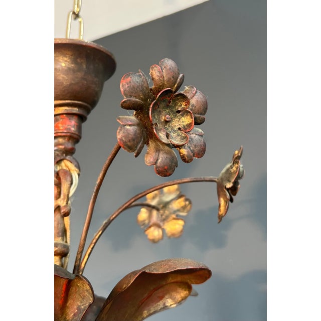 1940s Large 2-tier chandelier in gold metal with 12 lights in the style of Maison Baguès For Sale - Image 10 of 12