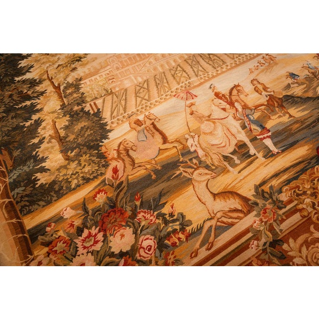 Late 19th Century 1875s Antique Beige Field European Landscape Victorian Flat Weave Wool Tapestry For Sale - Image 5 of 15