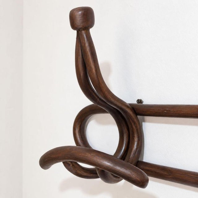Italian Art Nouveau Walnut Wall Coat Rack For Sale - Image 5 of 9