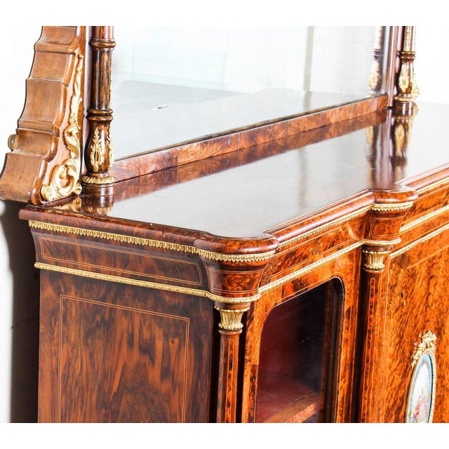 Victorian Burr Walnut Sevres Plaque Credenza with Mirror Back, 19th Century For Sale - Image 16 of 18
