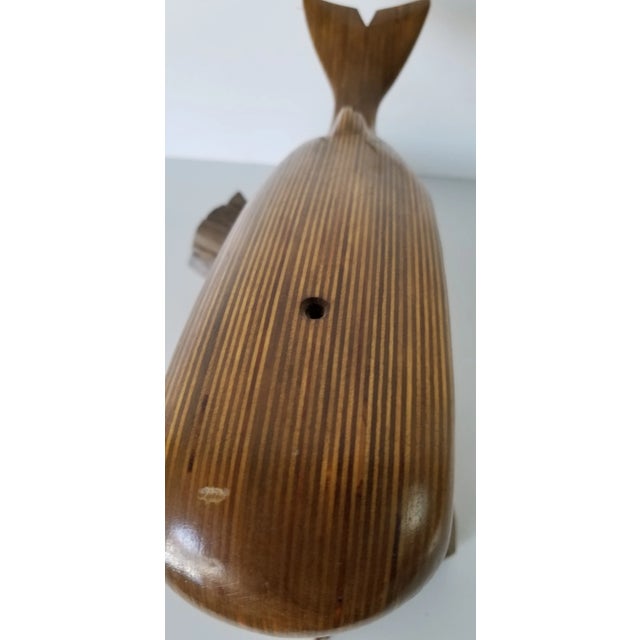 1980s 1980s Vintage Hand-Carved Wood Whale Sculpture For Sale - Image 5 of 11