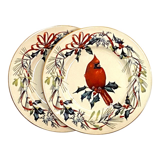 Vintage Lenox Winter Greetings Cardinal Luncheon Plates - a Pair For Sale