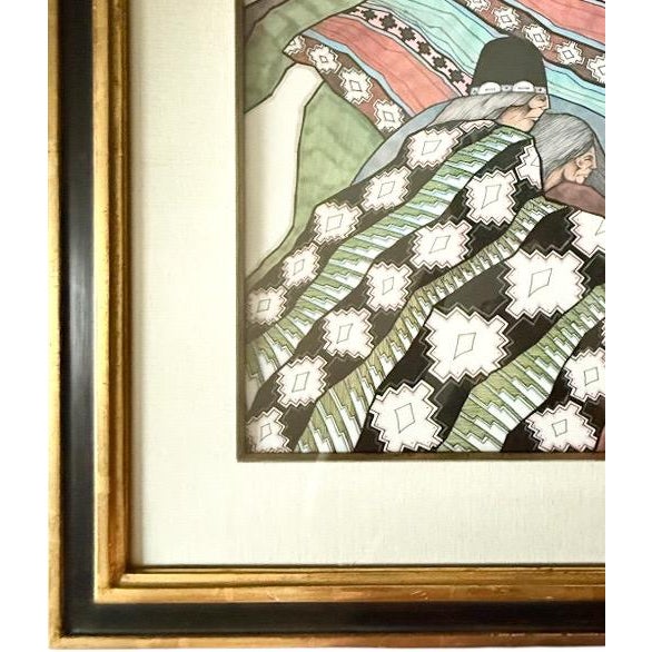 Turquoise Vintage Signed Amado Maurilio Pena Southwestern Modernist Custom Framed Art Print Sin Titulo Native American Figures For Sale - Image 8 of 11