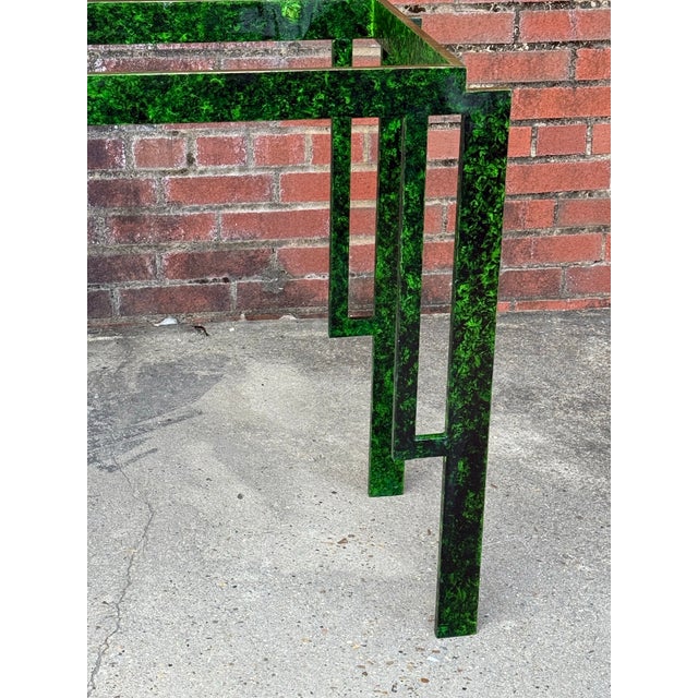 Metal 1970s Hand-Painted Faux Malachite Console Table by Turtle and Crane - Schumacher Xanadu Homage - Newly Painted For Sale - Image 7 of 11