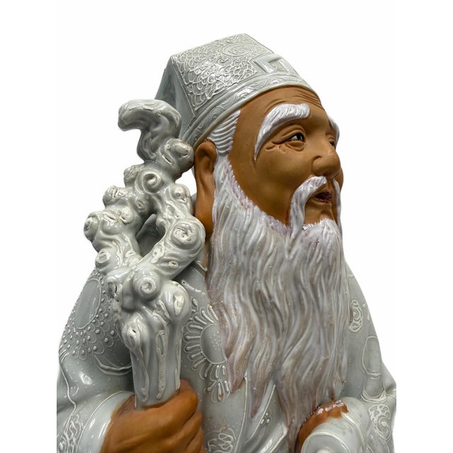1960s Vintage Signed Japanese Kutani Moriage Porcelain Jurojin Statue For Sale - Image 5 of 6
