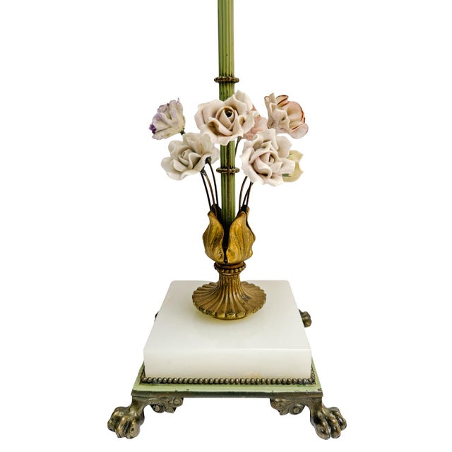Mid 20th Century Vintage Hollywood Regency Porcelain Flower Table Lamps With Alabaster Bases by Almco - A Pair For Sale - Image 5 of 11