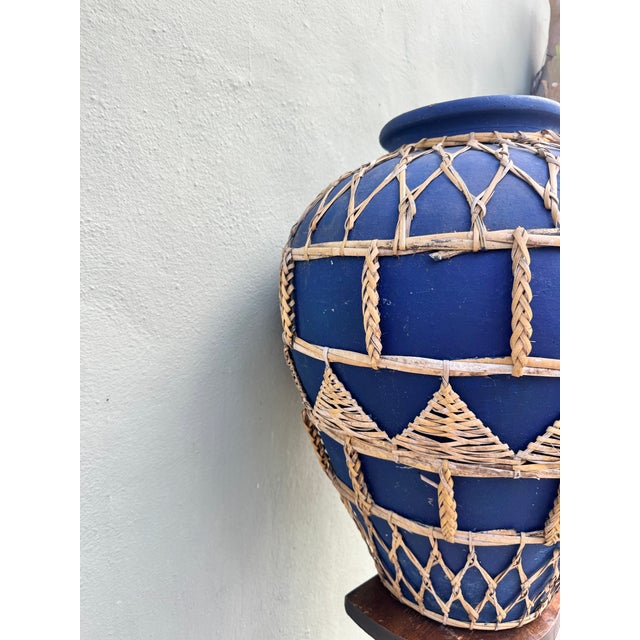 Blue Bleu Majorelle Terracotta Woven Vessel / Vase — Cobalt Blue Mediterranean Coastal For Sale - Image 8 of 11