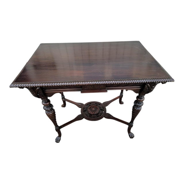 Victorian 19th C Carved Mahogany Barley Twist Center Table W/ Paw Feet For Sale - Image 3 of 12