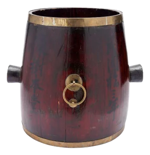 Chinese Barrel Form Brass Bound Stave Constructed Grain Measure, C. 1915