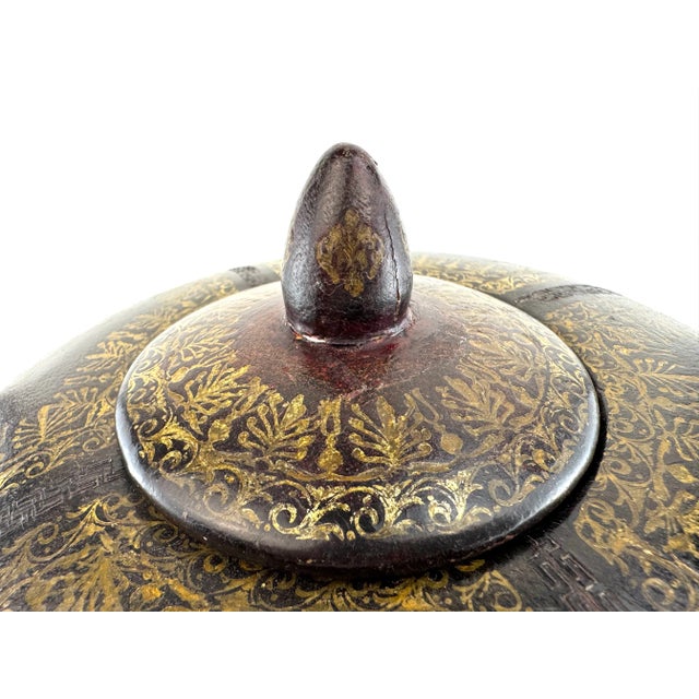 1960s Mid-Century Embossed Leather Lidded Jar With Gold Detailing For Sale - Image 11 of 14