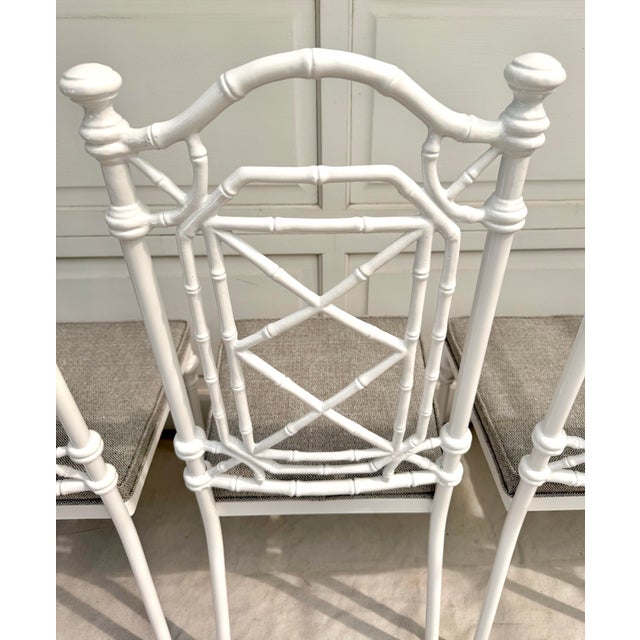 Set of 4 Restored Kessler Faux Bamboo Fretwork Chinoiserie Dining Chairs, Indoor/Outdoor For Sale - Image 15 of 17
