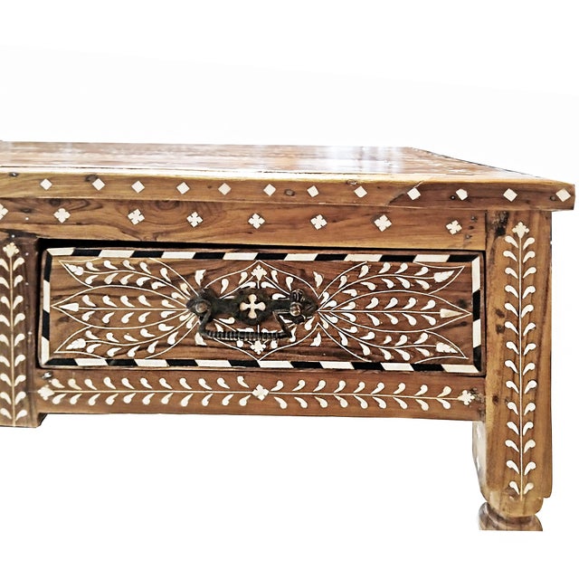 1970s Inlaid Teak Writing Desk From India For Sale - Image 4 of 18