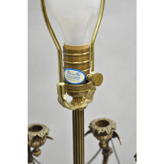 Vintage French Regency Style Brass Swans Candelabra Table Lamps - A Pair For Sale - Image 10 of 12