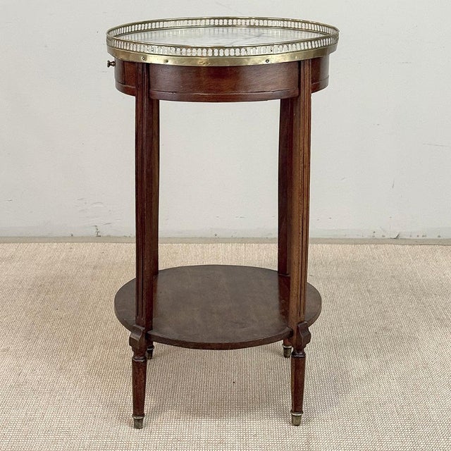 Mid 20th Century Louis XVI Mahogany Table ~ Gueridon With Carrara Marble and Brass For Sale - Image 5 of 18