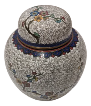 Antique Chinese White Ground Cloisonne Floral Jar and Cover With "China" Mark