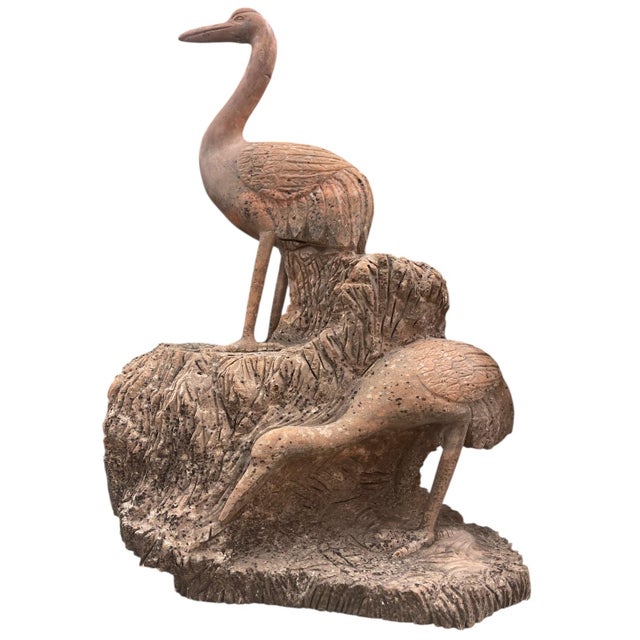 Vintage Style Cast Marble Crane Garden Statue For Sale - Image 4 of 10