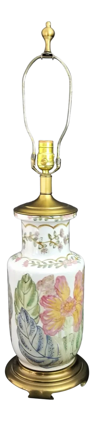 Hand Painted Floral Porcelain and Brass Table Lamp by as You Like It