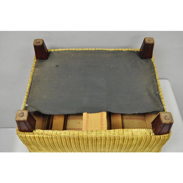 Vintage Traditional Mahogany Leg Green Upholstered Footstool Ottoman For Sale - Image 13 of 14
